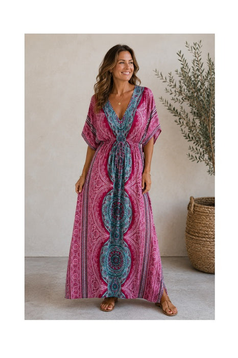 Long Dress Batwing Sleeves Rayon Assorted - One Size