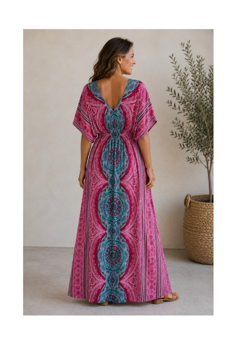 Long Dress Batwing Sleeves Rayon Assorted - One Size