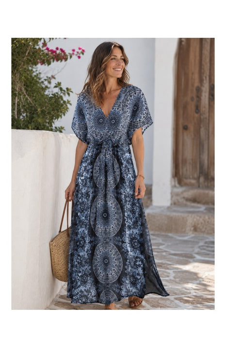 Long dress batwing sleeves rayon assorted - One size