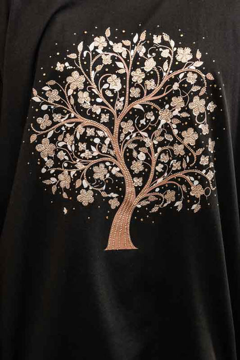 Cotton/nylon sweater with tree of life, black - One Size