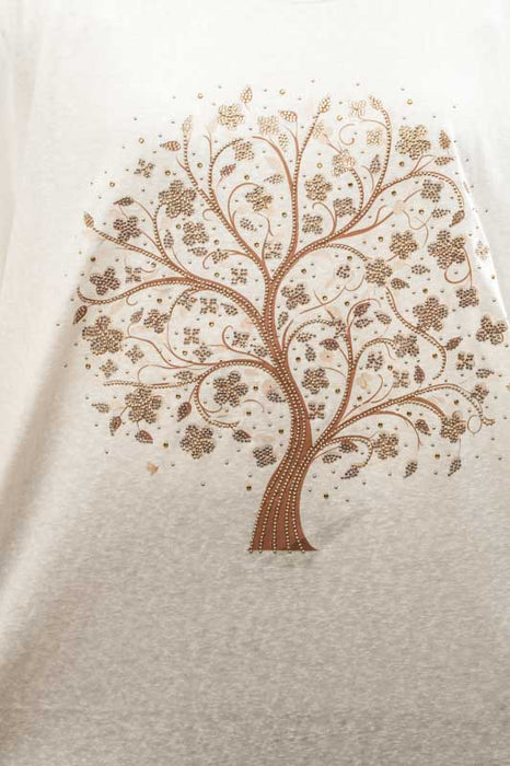 Cotton/nylon sweater with tree of life, beige - One Size