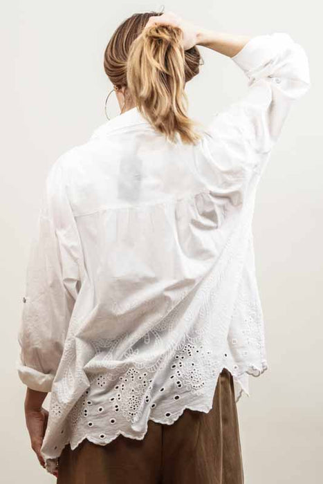 Off-white cotton blouse with embroidered trim - One Size