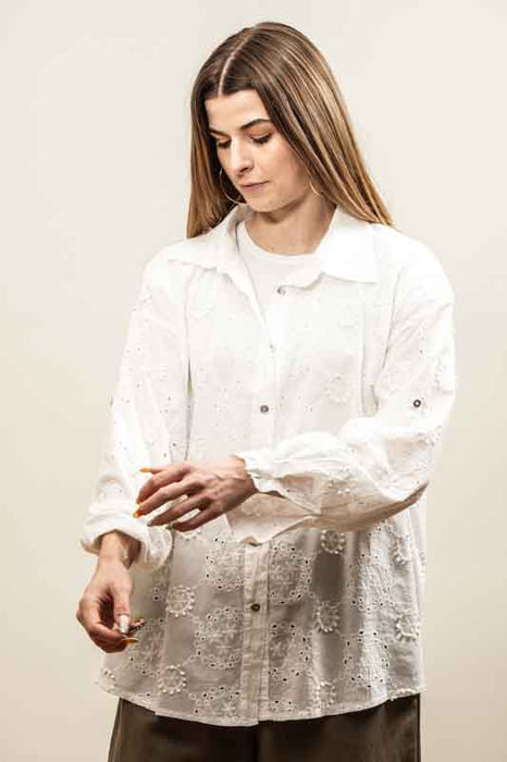 Off-white cotton blouse with embroidery - One Size