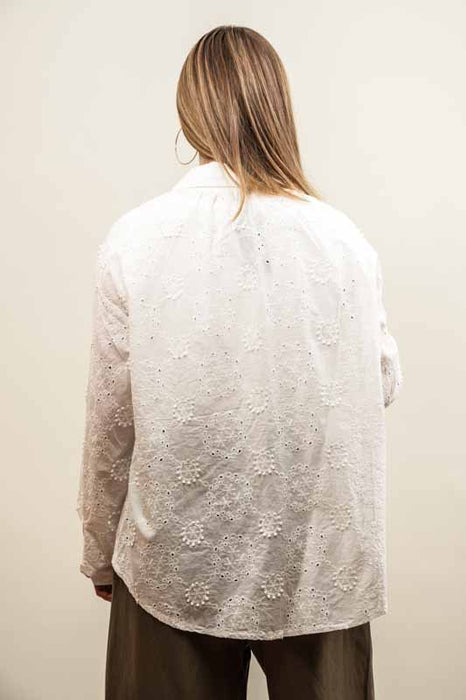 Off-white cotton blouse with embroidery - One Size