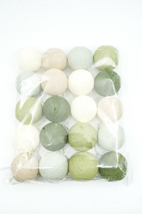 Lichterkette Cotton Balls USB grün/olive/weiss