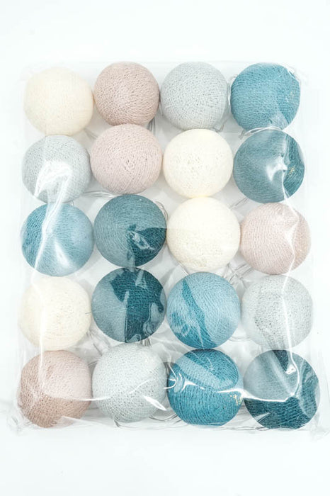 Lichterkette Cotton Balls USB blau/beige/hellbraun/grau
