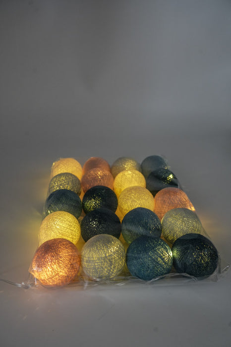 Lichterkette Cotton Balls USB blau/beige/hellbraun/grau