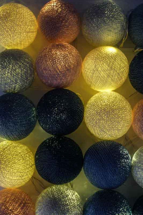 Lichterkette Cotton Balls USB blau/beige/hellbraun/grau