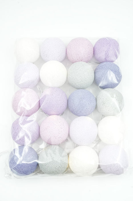Lichterkette Cotton Balls USB lila/rosa/hellgrau/weiss