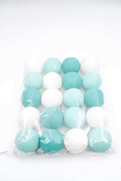 Lichterkette Cotton Balls USB türkis/mint/weiss