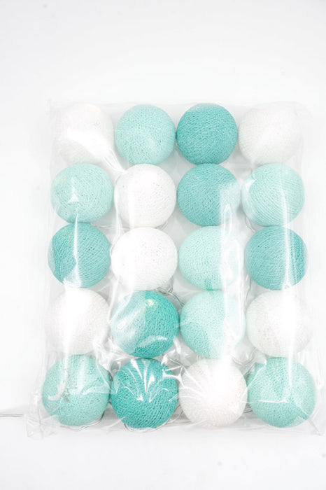 Lichterkette Cotton Balls USB türkis/mint/weiss