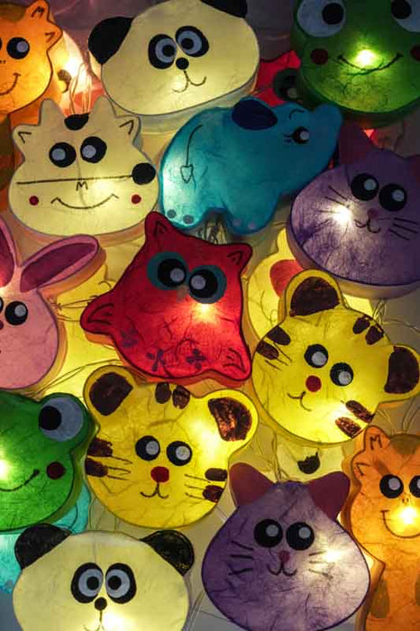 Lichterkette Papier Balls USB Tiere