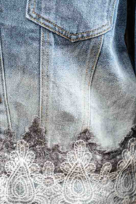 Cotton denim jacket with embroidered trim