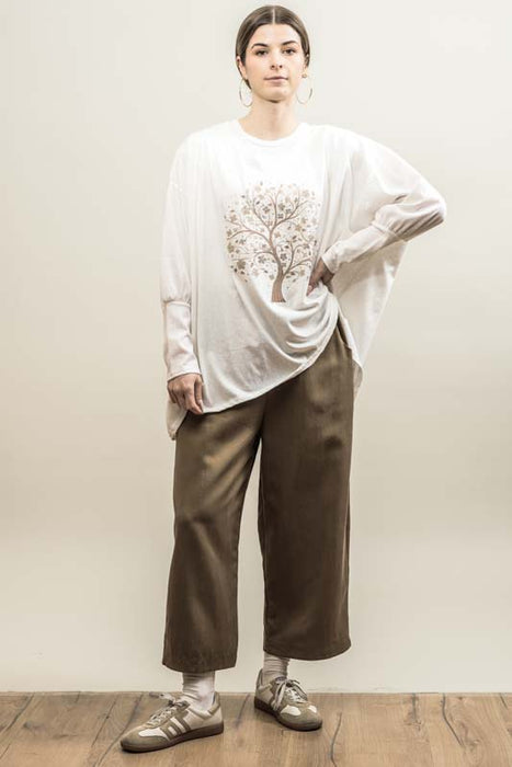 Lincoln wide-leg trousers with elastic waistband, caramel - One Size