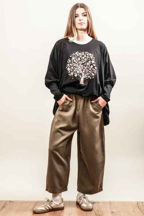 Hose Lincoln weite Beine mit Gummizug khaki - One Size