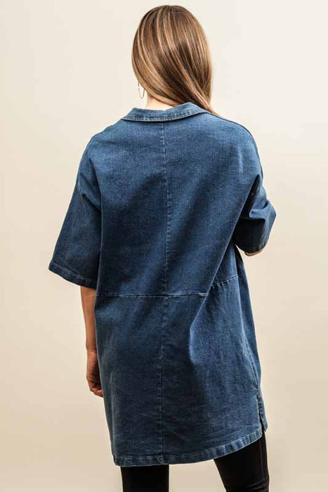 Short-sleeved denim dress, cotton, loose fit - One Size