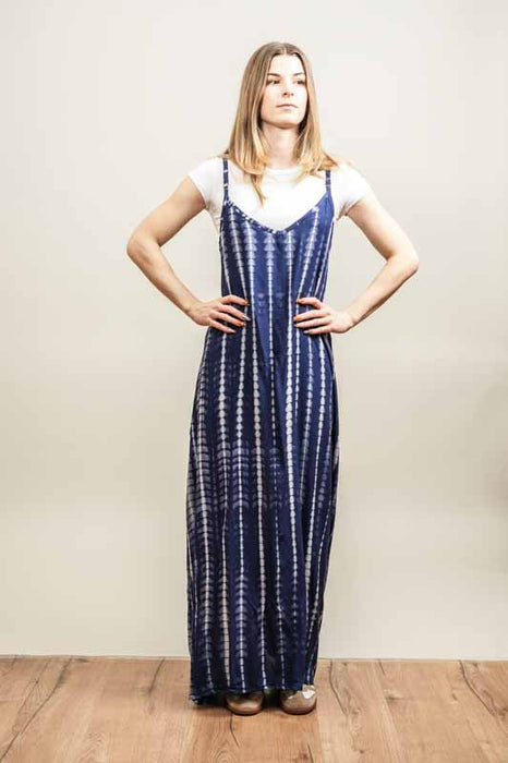 Balik Batik Long Dress, White/Navy - One Size