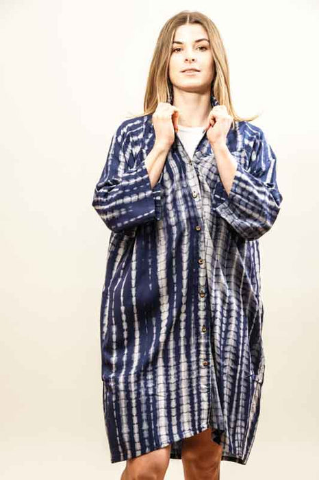 Shirt dress Balik Batik white/blue - One Size
