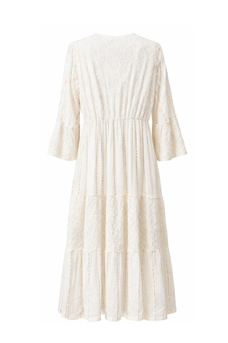 Kleid Volantärmel lang Visose crème/goldfarben - One Size