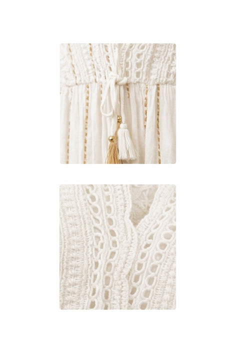 Kleid Volantärmel lang Visose crème/goldfarben - One Size