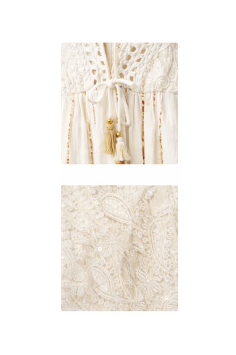 Kleid Volantärmel lang Viskose crème - One Size