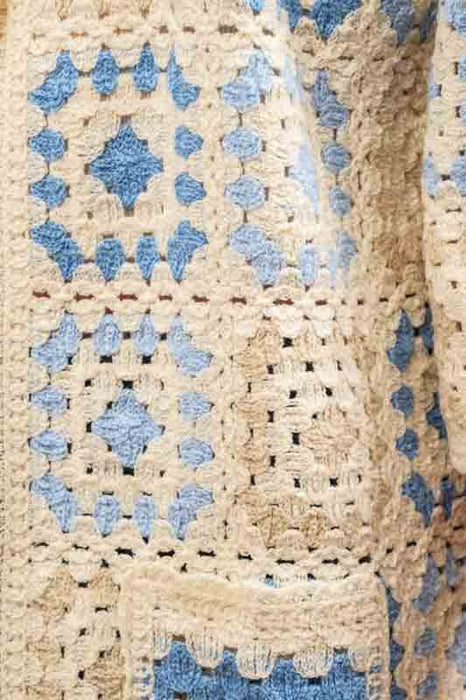 Strickjacke lang Baumwolle crème/hellblau - One Size