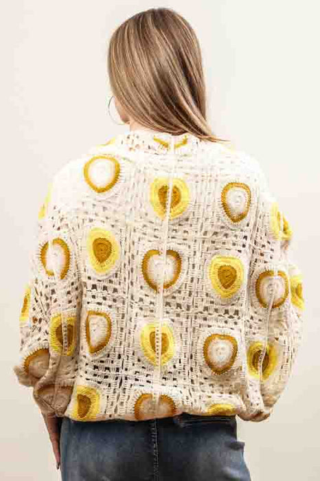 Cotton cardigan, cream/yellow/brown - One Size
