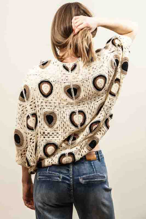 Cotton cardigan, cream/black/taupe - One Size