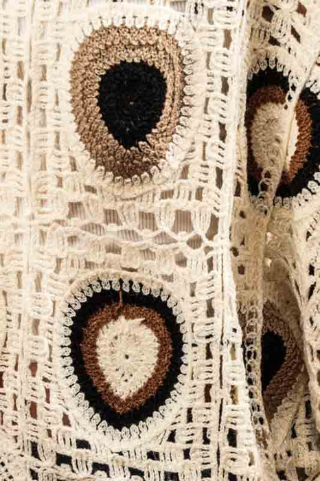 Cotton cardigan, cream/black/taupe - One Size