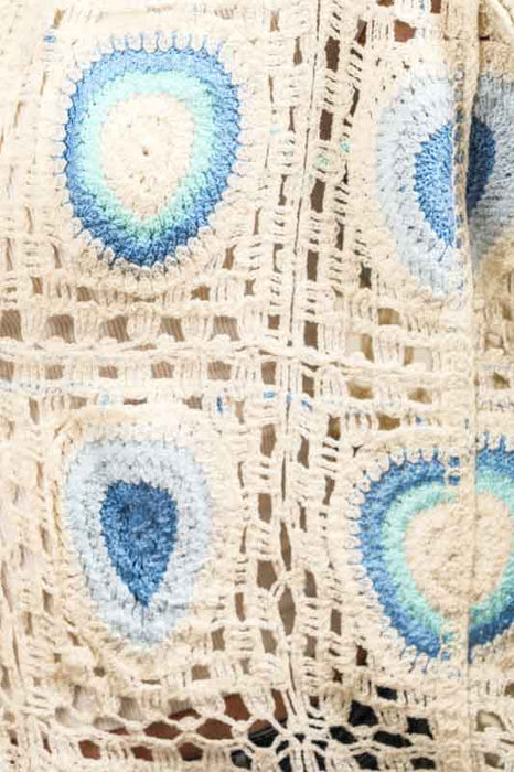 Cotton cardigan, cream/light blue/blue - One Size