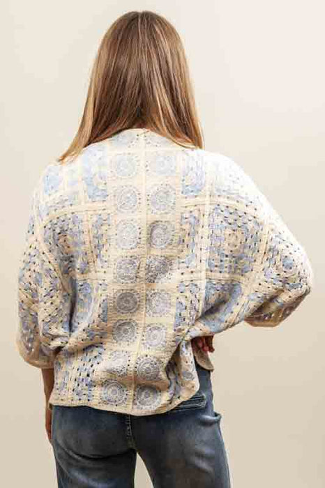 Cotton cardigan, cream/light blue - One Size