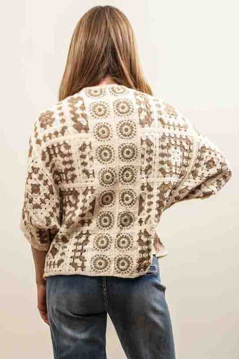 Cotton cardigan, cream/taupe - One Size