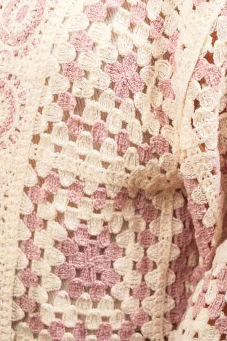 Short cotton cardigan, cream/pink - One Size