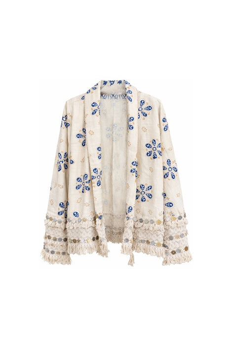 Jacke Baumwolle crème/dunkelblau/ocker - One Size