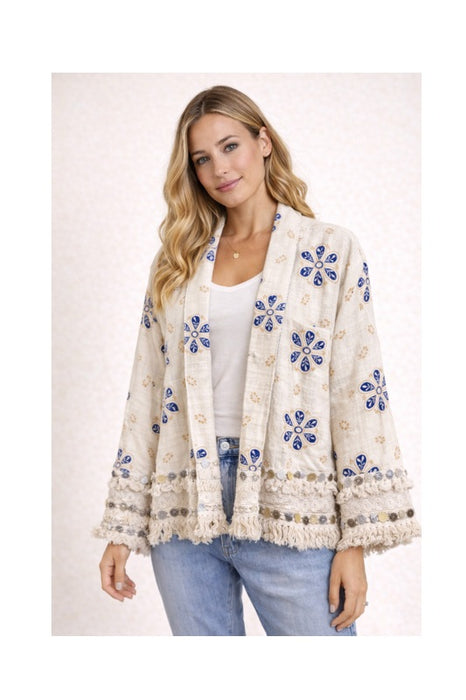 Jacke Baumwolle crème/dunkelblau/ocker - One Size