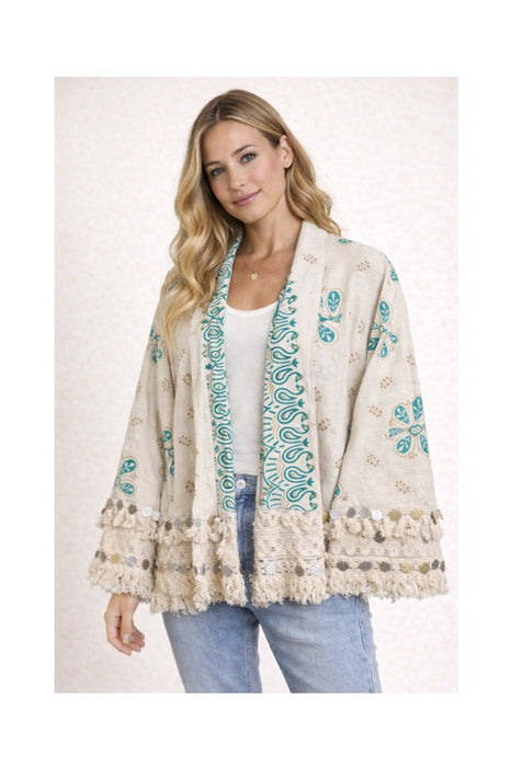 Jacke Baumwolle crème/petrol/ocker/ - One Size