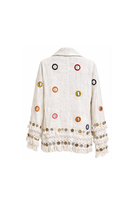 Jacke Baumwolle offwhite mit bunten Kreisen - One Size