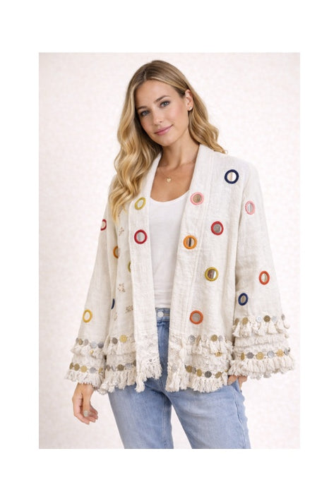 Jacke Baumwolle offwhite mit bunten Kreisen - One Size