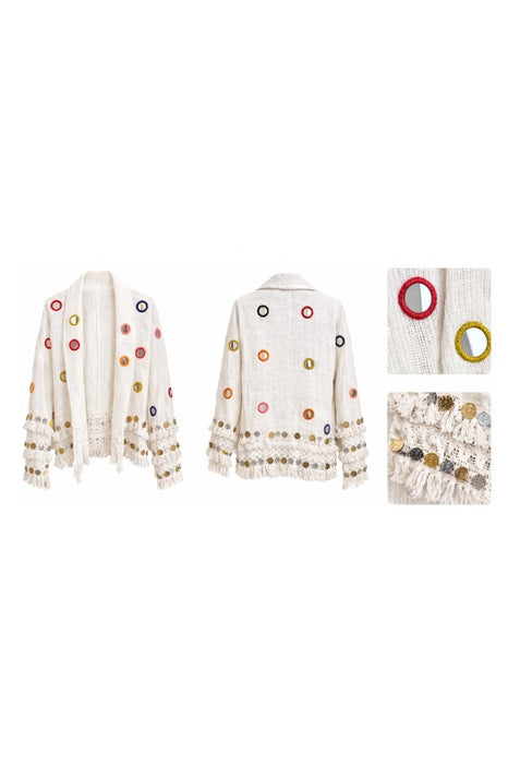 Jacke Baumwolle offwhite mit bunten Kreisen - One Size