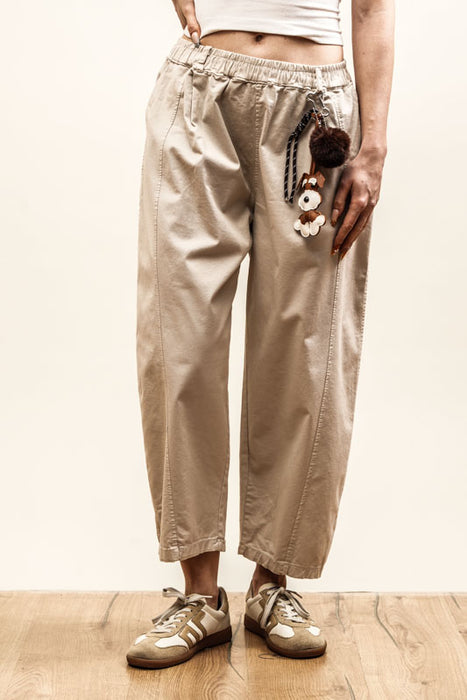 Beige cotton trousers with key ring - One Size
