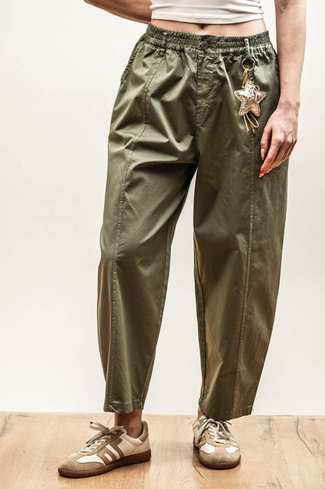 Cotton trousers in khaki with key ring - One Size