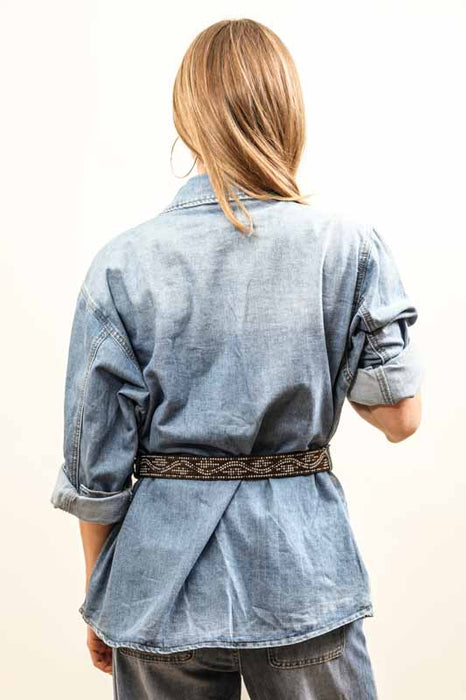 Denim jacket with belt, cotton/polyamide - size XL