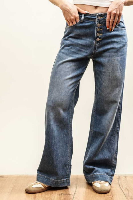 Jeans, cotton/polyamide, wide legs - size M