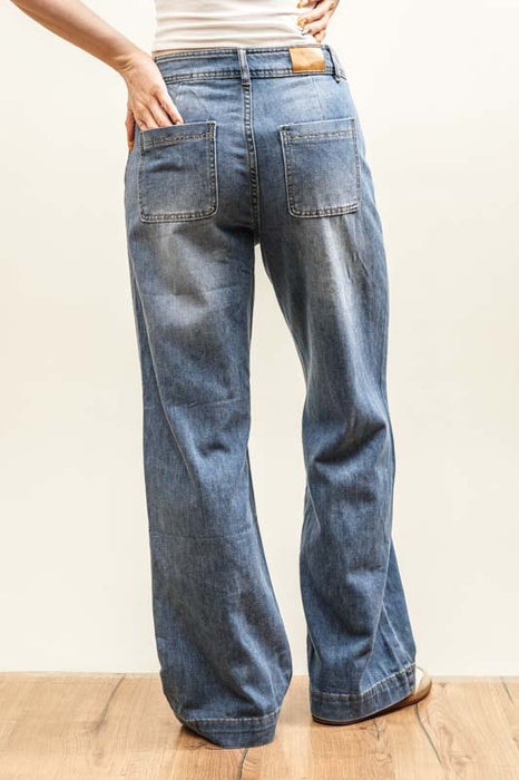 Jeans, cotton/polyamide, wide legs - size M