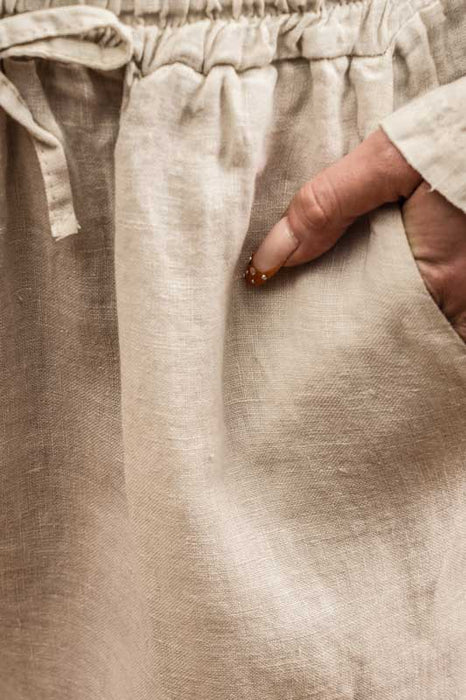 Beige linen trousers with elastic waistband - One Size