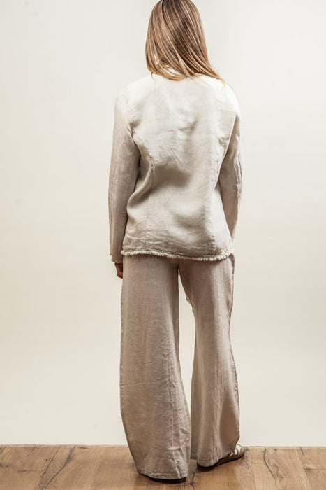 Beige linen trousers with elastic waistband - One Size