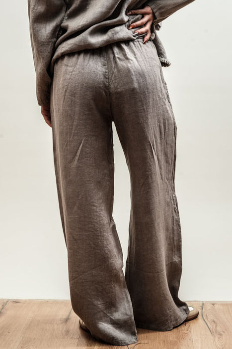 Leinenhose taupe mit Gummizug - One Size
