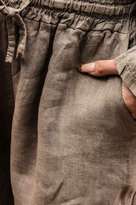 Leinenhose taupe mit Gummizug - One Size