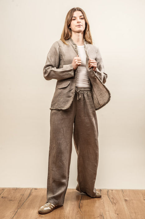 Leinenhose taupe mit Gummizug - One Size