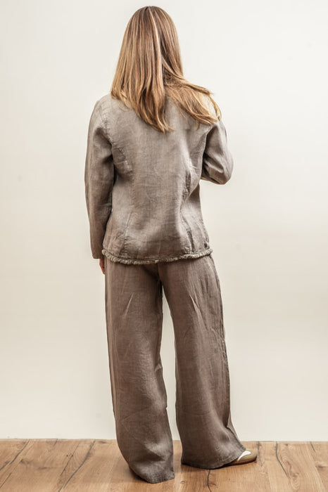 Leinenhose taupe mit Gummizug - One Size